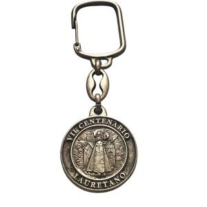 Vintage 1993 Loreto Medal Keychain Silver Tone Patterned Round